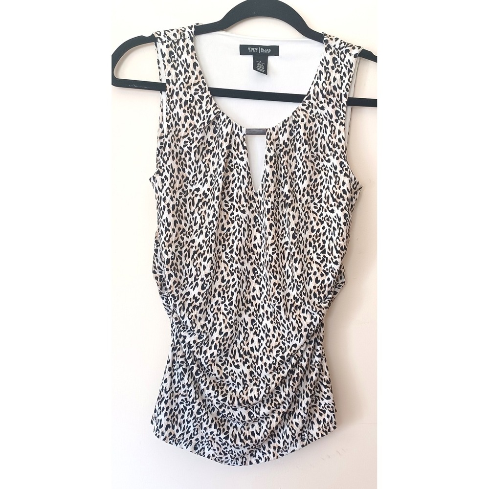 White House Black Market Blouse Womens Small Tan Leopard Print Excellent Ruched